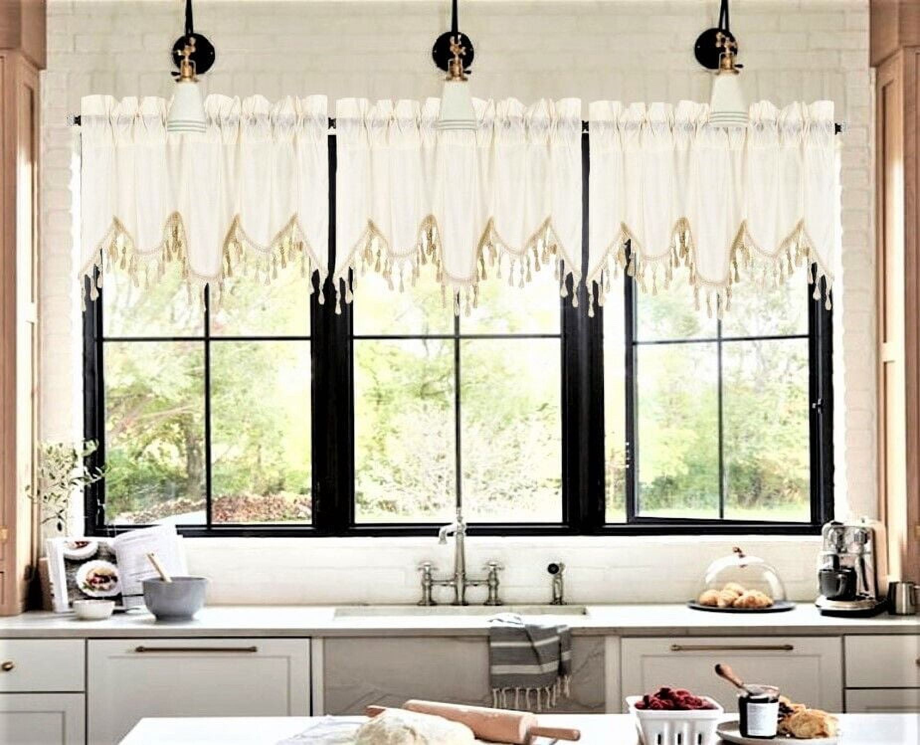 Wave Lilac color waterfall valance with tassels faux silk rod pocket  semisheer ascot dressing window 55 wide X 18 long for kitchen décor 