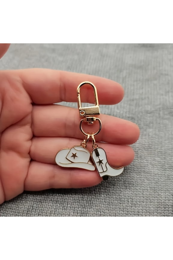 1 Western Hat and Boot Alloy Keychain-Golden Star-shaped Embellishment,Pink/black Lady's Backpack Pendant,Birthday Gift,Daily Keychain,Theme Design,Elegant Accessory,Durable and Exquisite Keychain