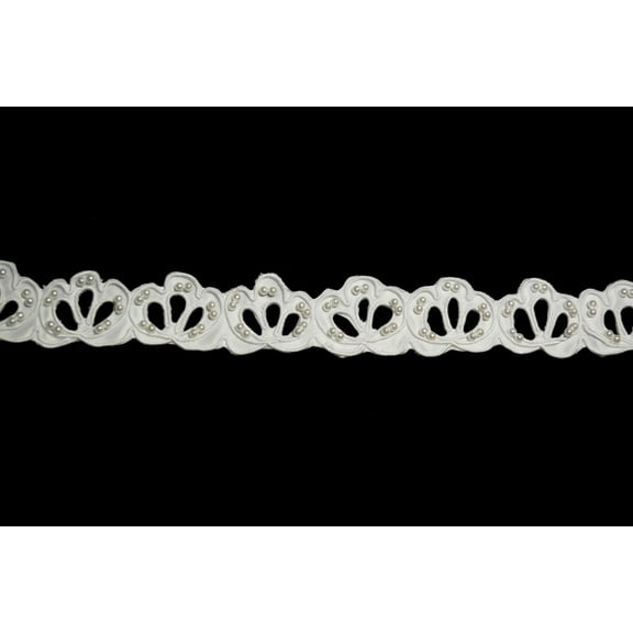 1" White Satin Bridal Accessoy Pearl Beaded Corded Lace Trim Cut Outs by Yard
