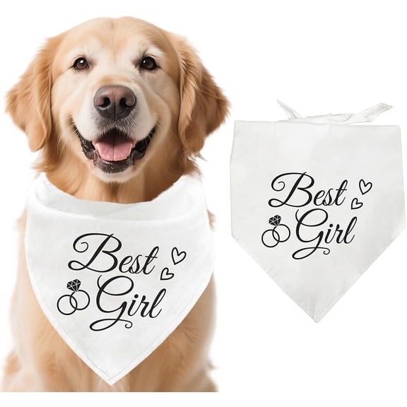 1 White Unbleached Cotton Adjustable Triangle Dog Bandana Best Girl Theme Promoted to Big Brother Pet Scarf Bandanas for Weeding Dog Lovers Gender Reveal Photo Props Accessories colorful