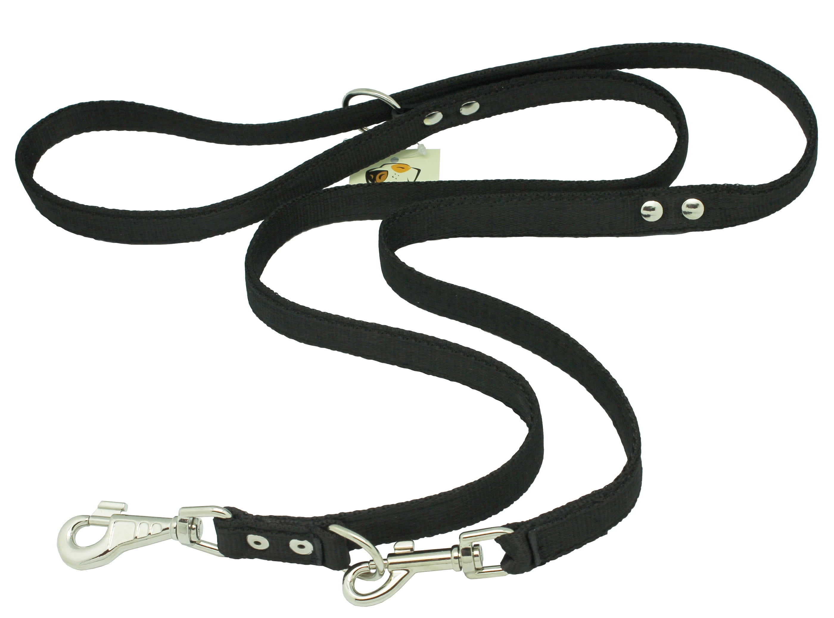 1" Wide 6 Way European Multi-functional Nylon Dog Leash, Adjustable Lead Black 40"-70" Long