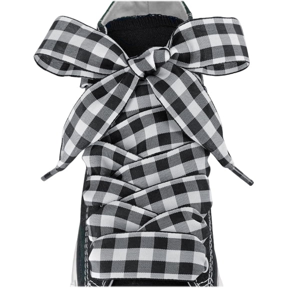 1'' Wide Gingham Ribbon Shoe Laces for women sneakers, Flat Checkered Plaid Fun Satin Shoelaces Replacement Strings