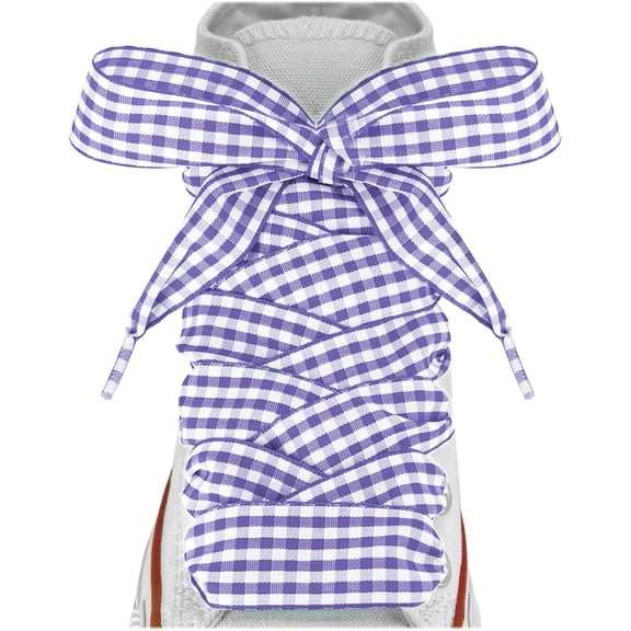 1'' Wide Gingham Ribbon Shoe Laces for women sneakers, Flat Checkered Plaid Fun Satin Shoelaces Replacement Strings