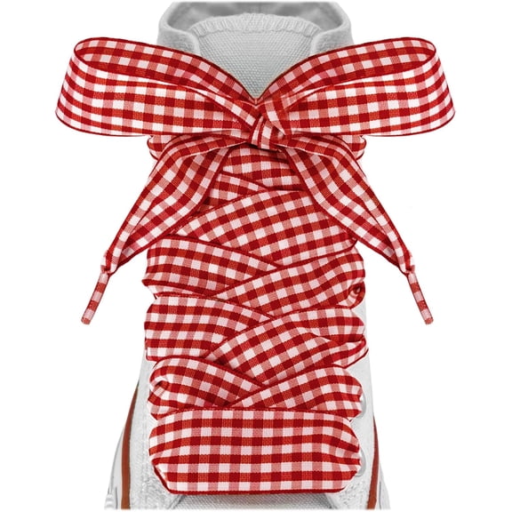 1'' Wide Gingham Ribbon Shoe Laces for women sneakers, Flat Checkered Plaid Fun Satin Shoelaces Replacement Strings