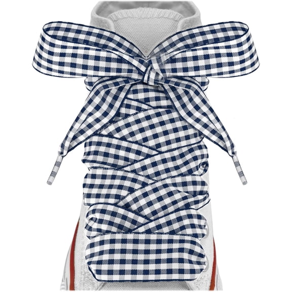 1'' Wide Gingham Ribbon Shoe Laces for women sneakers, Flat Checkered Plaid Fun Satin Shoelaces Replacement Strings