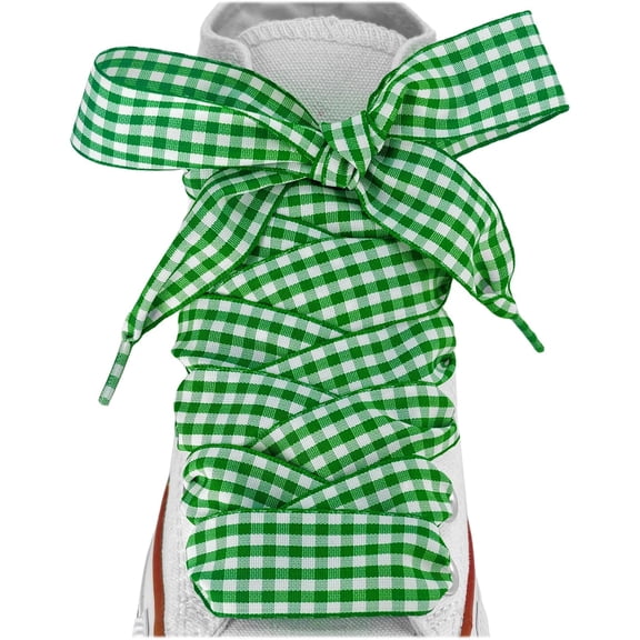 1'' Wide Gingham Ribbon Shoe Laces for women sneakers, Flat Checkered Plaid Fun Satin Shoelaces Replacement Strings