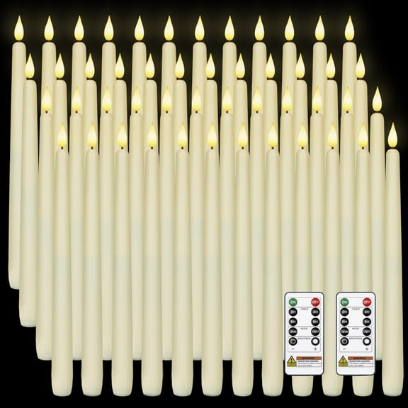 1" Window Candles with Timer - 10 Pack Battery Operated Tapered Candles, Flameless LED Taper Candlesticks Ivory for Christmas Holiday Decor