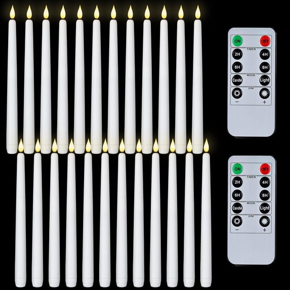 1" Window Candles with Timer - 10 Pack Battery Operated Tapered Candles, Flameless LED Taper Candlesticks Ivory for Christmas Holiday Decor