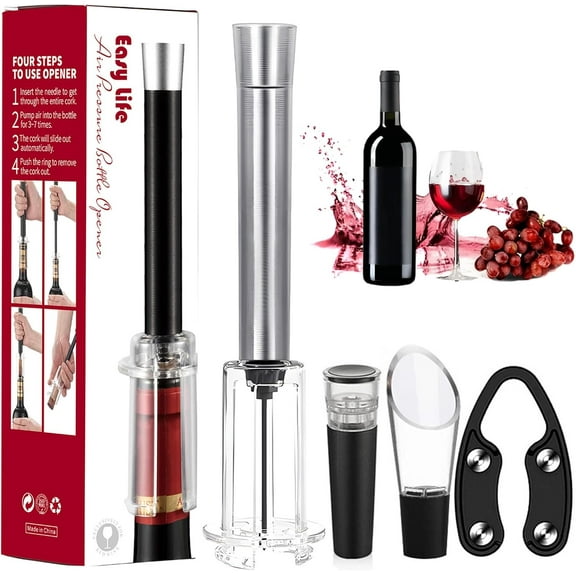 1 Wino on the Go Holiday Gift Set – 4-in-1 Wino on the Go Set, Foil Cutter, Wine Pourer & Vacuum Stopper, Easy-to-Use Aluminum Alloy Handle Wine Opener Kit (Blue)