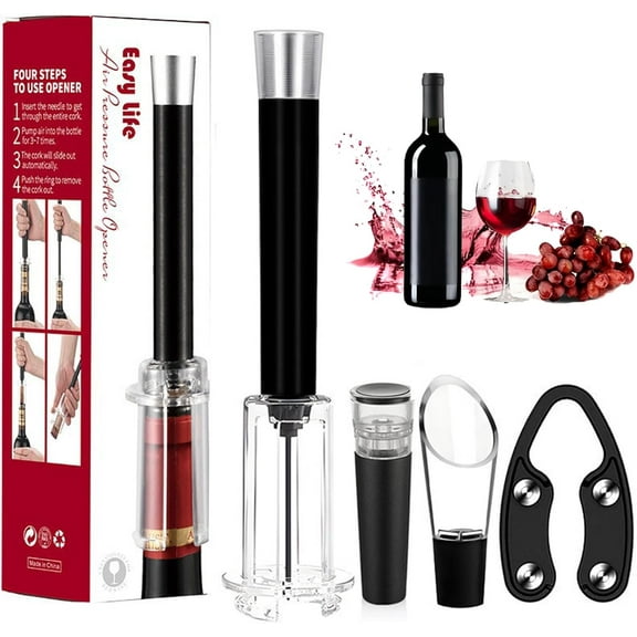 1 Wino on the Go Holiday Gift Set – 4-in-1 Wino on the Go Set, Foil Cutter, Wine Pourer & Vacuum Stopper, Easy-to-Use Aluminum Alloy Handle Wine Opener Kit (Blue)