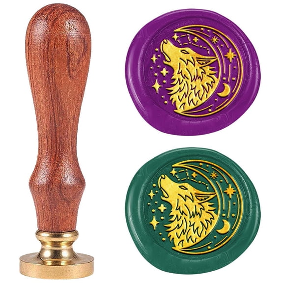 1" Wolf and Moon Wax Seal Stamp Retro Sealing Stamps Removable Brass Head with Wooden Handle Seal Stamp Moon Sealing Wax for Envelope Greeting Card Letter