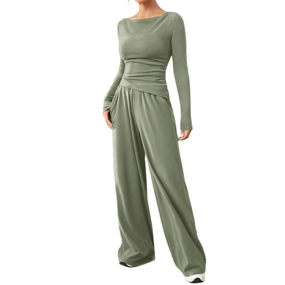 1. Women's 2-Piece Long Sleeve Travel Outfit, Loose Lounge Pants Set, Casual Athletic Home Wear
