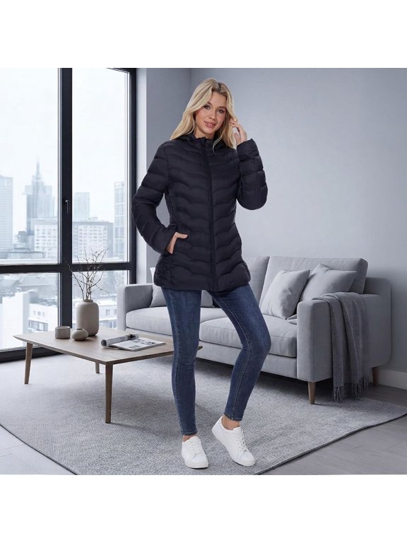 1 Women's Heated with 10000mAh Pack, 8 Heating Zones, 3 Temperature Settings, Detachable Hood, Water Resistant Winter Coat for Skiing Camping