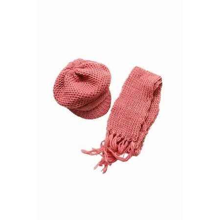 1 Women's Knitted Scarf and Brim Beanie Pink