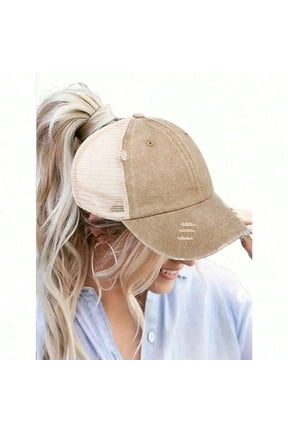 1 Women's Retro Distressed High Ponytail Baseball Cap, Classic Adjustable Hat