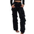 thumbnail image 1 of 1. Women's Rhinestone-Embellished Wide Leg Jeans with Stretch Waist & Multi Pockets Cargo Trousers, 1 of 8
