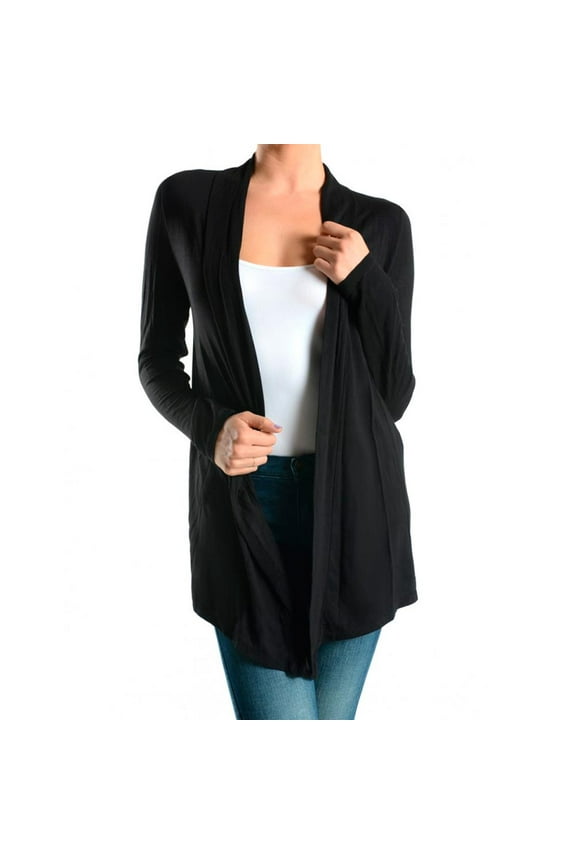 Womens Cardigan Long Sleeve Sweater Top Casual Solid Open Front Jacket Black SML