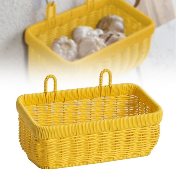 1*Woven Hanging Basket,Woven Storage Basket Wall Hanging Vegetable Organizer Garlic Holder Efficient Home Kitchen Organization Tool.Big,Large Yellow Storage Basket