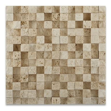 1 X 1 Ivory Travertine HI-LOW Split-Faced Mosaic Tile Sample