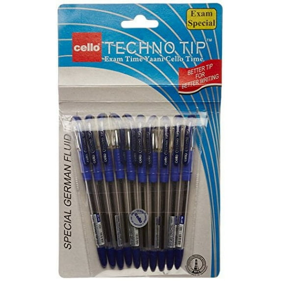 1 X 10 Cello Technotip PEN Top Ball Point 0.6 mm Smooth Writing Blue Brand Ad By Indian Cricketer Mahindera Singh Dhoni Lot of 10 Pens