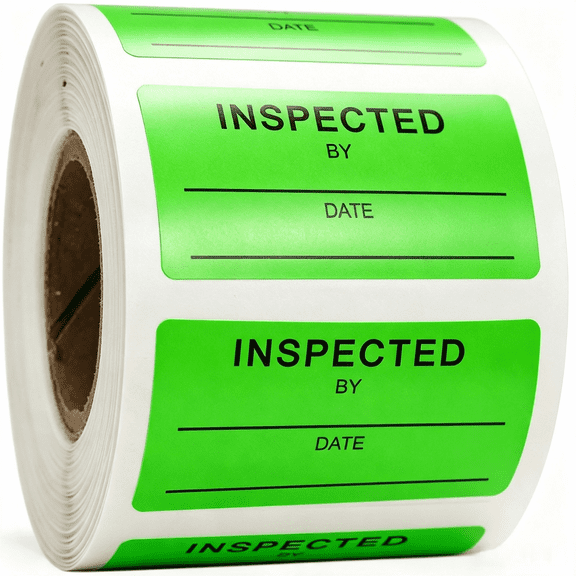 1 X 2 Inch Inspected by Rectangle Labels - Quality Control Inventory Labels 500 Green Label Fluorescent Square Adhesive Stickers for Handling Shipping Warehouse Inventory/Quality Control Organization