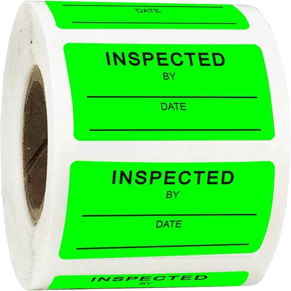 1 X 2 Inch Inspected by Rectangle Labels - Quality Control Inventory Labels 500 Green Label Fluorescent Square Adhesive Stickers for Handling Shipping Warehouse Inventory/Quality Control Organization