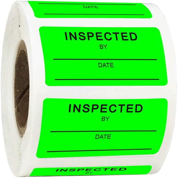 1 X 2 Inch Inspected by Rectangle Labels - Quality Control Inventory Labels 500 Green Label Fluorescent Square Adhesive Stickers for Handling Shipping Warehouse Inventory/Quality Control Organization