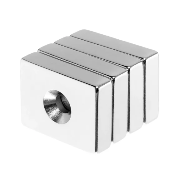 1 X 3/4 X 1/4 Inch Rare Earth Double Countersunk Block Magnets N42 (4 Pack)
