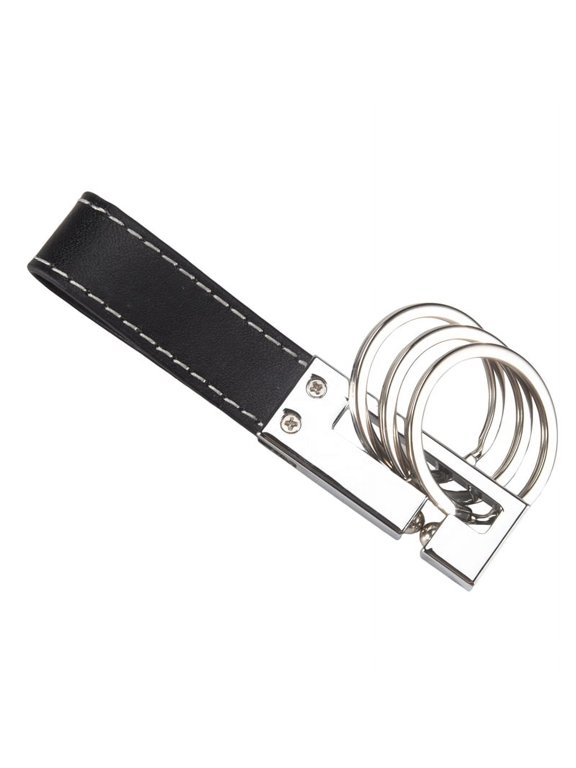 1 X 3 Loops Leather Strap Key Ring-Black + Silver