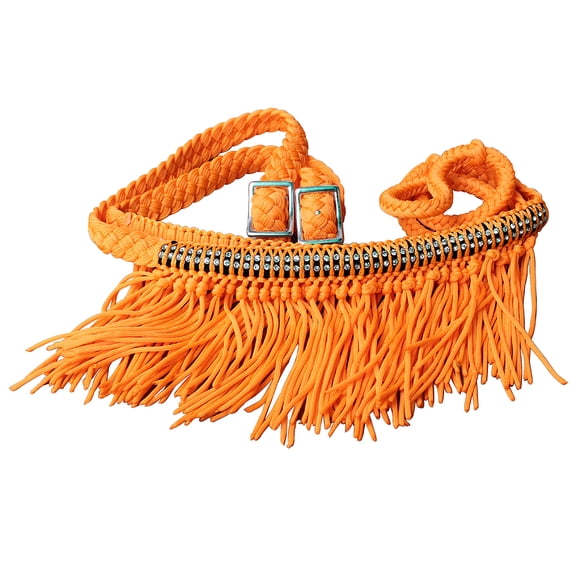 HILASON Braided Barrel Horse Racing Reins 1” x 8ft Crystal Center Band Fringes