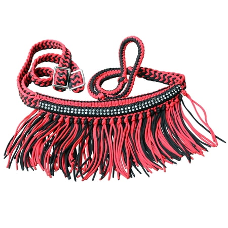 HILASON Braided Barrel Horse Racing Reins 1” x 8ft Crystal Center Band Fringes