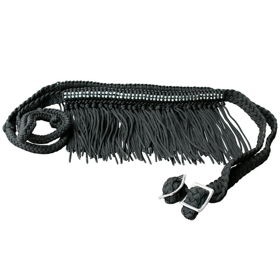 HILASON Braided Barrel Horse Racing Reins 1” x 8ft Crystal Center Band Fringes