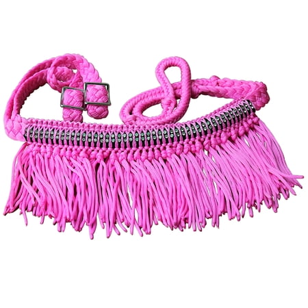 HILASON Braided Barrel Horse Racing Reins 1” x 8ft Crystal Center Band Fringes