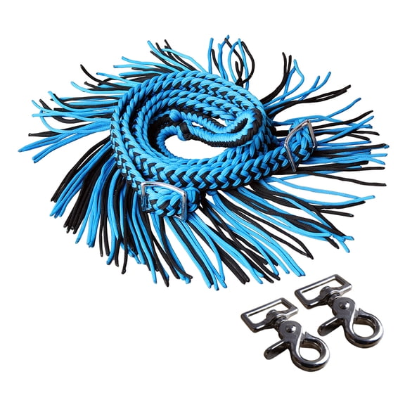 1" X 8Ft Hilason Braided Poly Barrel Horse Racing Reins Flat Fringe W/ Snaps