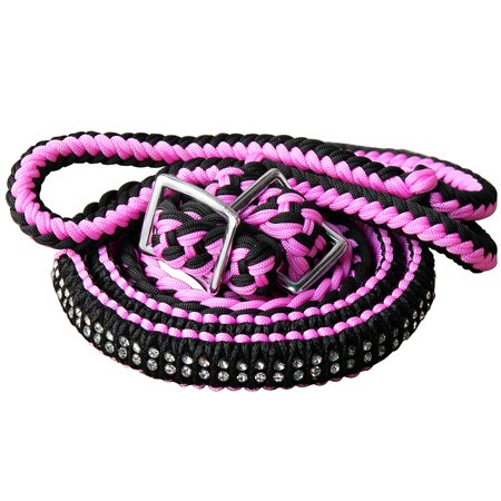 1" X 8Ft Hilason Braided Poly Barrel Horse Racing Reins Flat Grip Knots