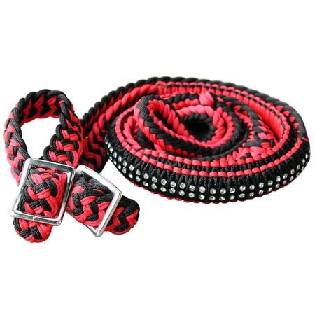 1" X 8Ft Hilason Braided Poly Barrel Horse Racing Reins Flat Grip Knots