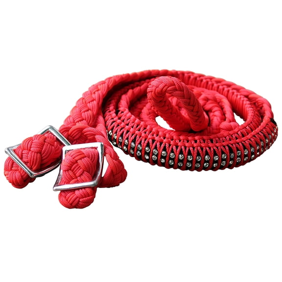 1" X 8Ft Hilason Braided Poly Barrel Horse Racing Reins Flat Grip Knots