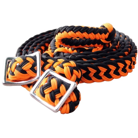 1" X 8Ft Hilason Braided Poly Horse Barrel Reins Flat W/ Easy Grip Knots