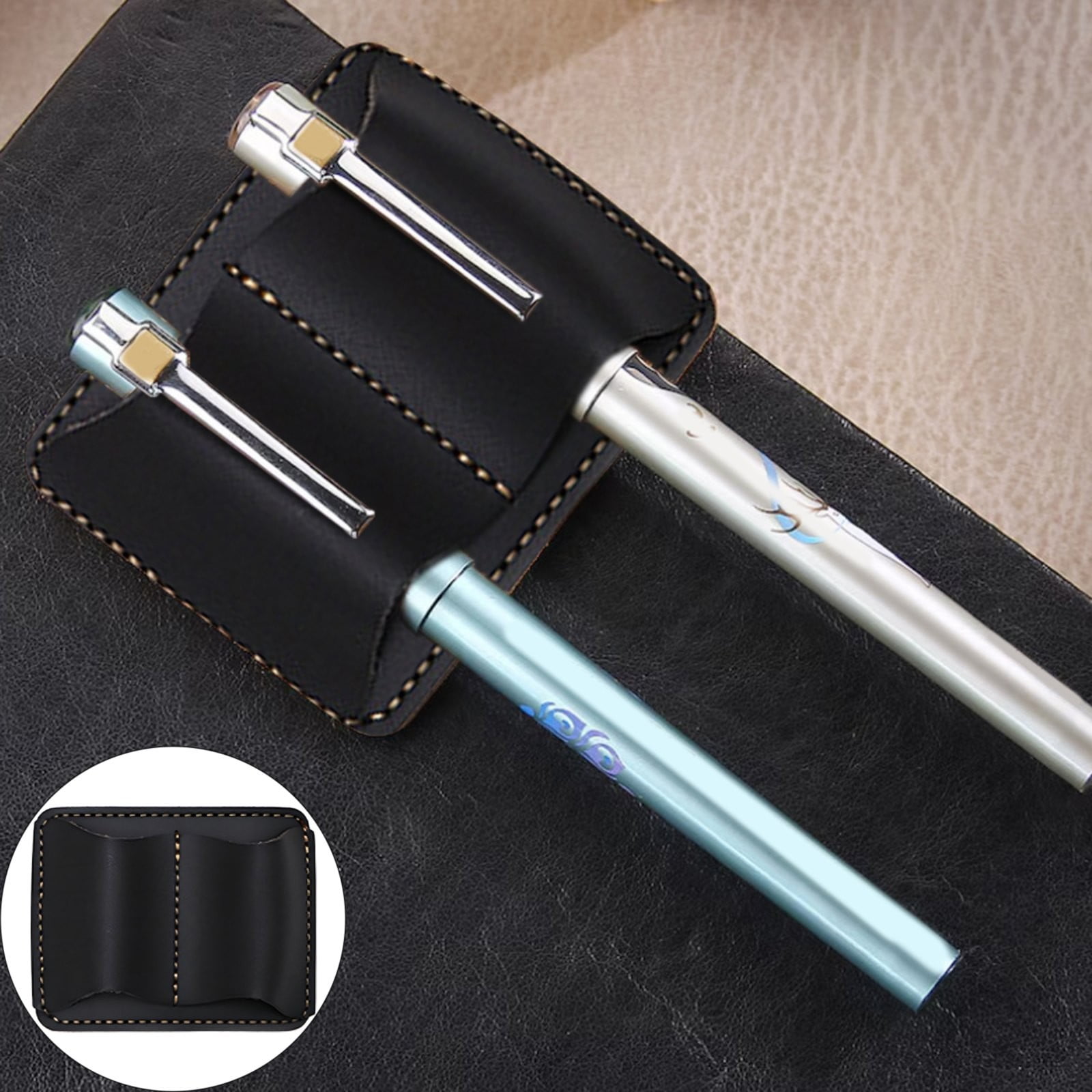 1 X Cowhide Double Pen Clip,Pen Loop Holder Clip Leather Pen Pencil ...