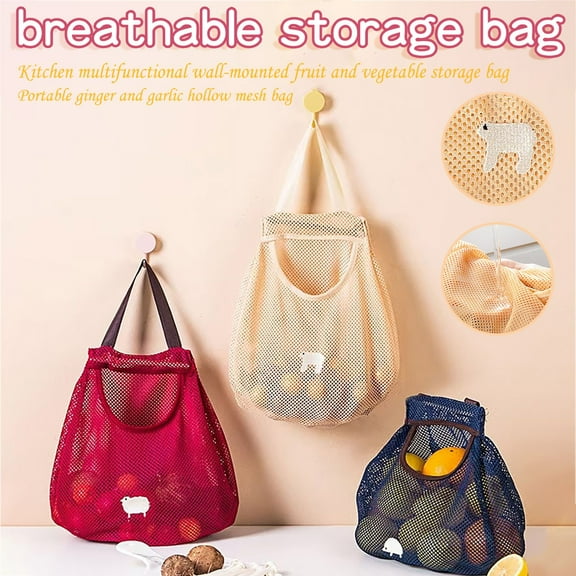 1 X Hollow Mesh Bag Kitchen Multifunctional Hanging Fruit and Vegetable Storage Bag Hollow Mesh Home Textile Storage