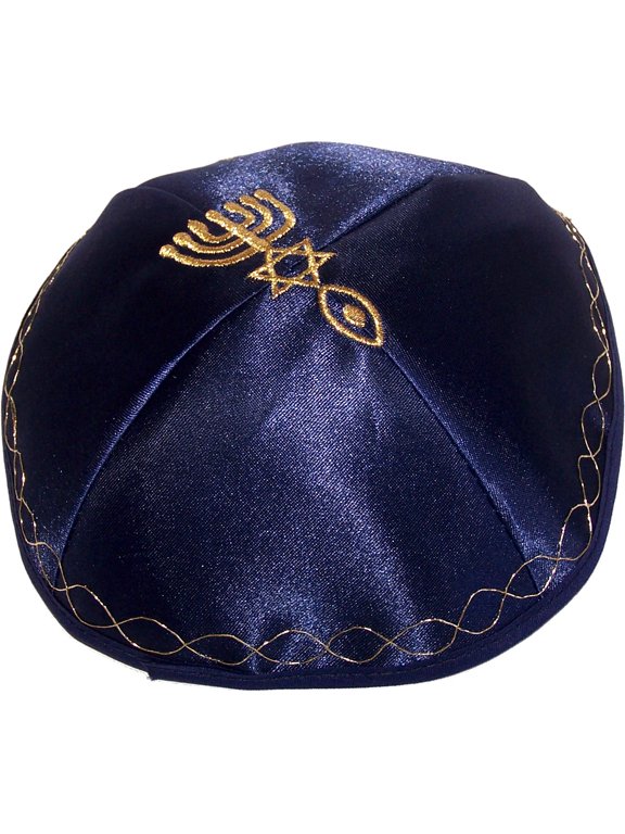 1 X Kippah with Messianic Sign Embroidered Satin-navy