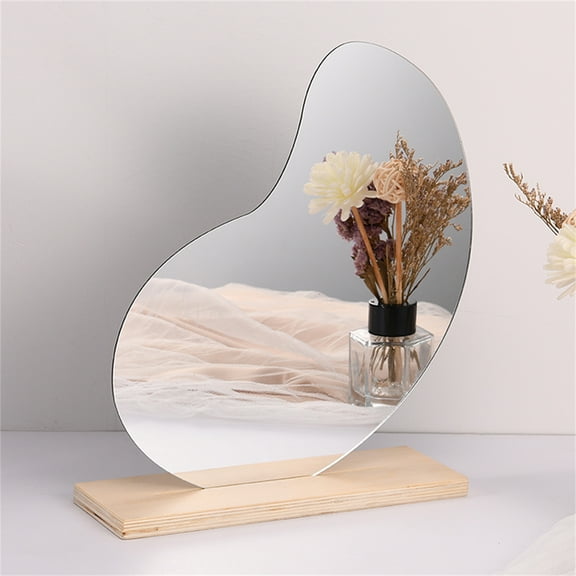 1 X Mirror, 1 X Wooden Base Tabletop Make Up Mirror Board European Style Home Decoration Irregular Wooden