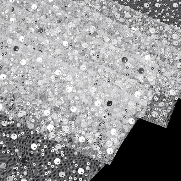 1 Yard/0.91M Silver Glitter Tulle Fabric with Sequin and Beads - 1.3M/51.2inch Wide Polyester Sparkly Mesh Fabric for Party Dress Gown Wedding Decoration and Costumes DIY Crafts for DIY