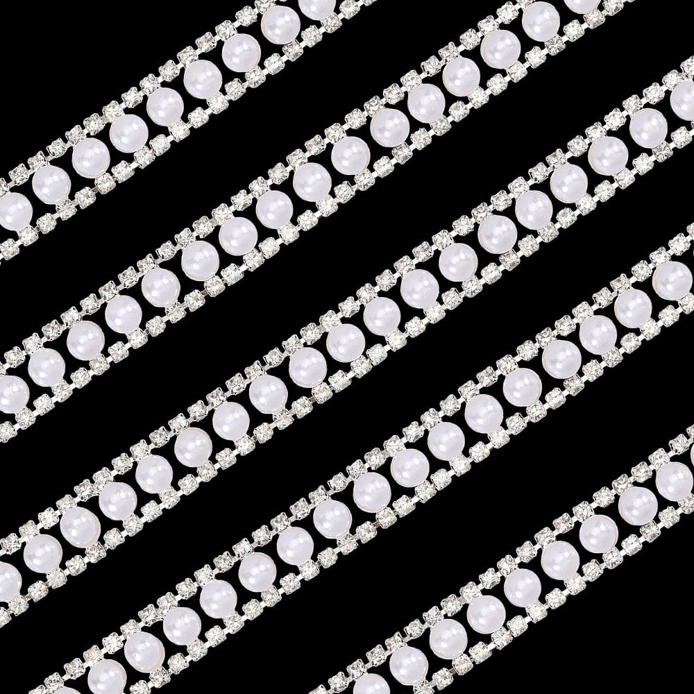 1 Yard 1.15cm Wide Rhinestone Trim Applique Diamond Inlaid Pearl Chain Banding Beaded Chain Lace