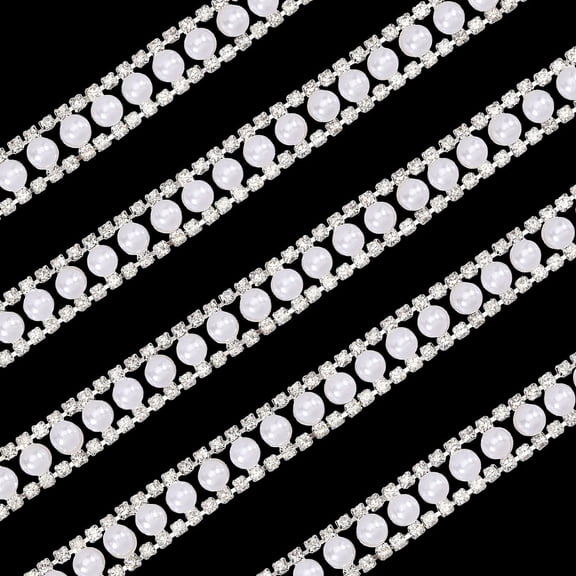 1 Yard 1.15cm Wide Rhinestone Trim Applique Diamond Inlaid Pearl Chain Banding Beaded Chain Lace