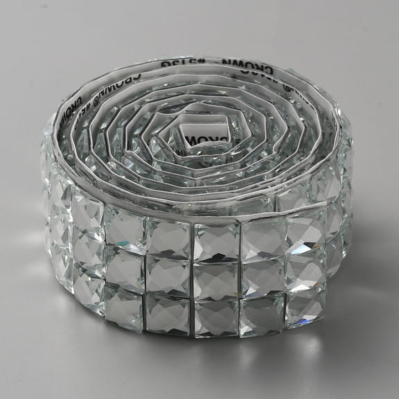 1 Yard 10mm/0.39" Glass Self-Adhesive Rhinestone Tiles Silver Multi-Faceted Glass Diamond Stickers Bling Glitter Ribbon Roll