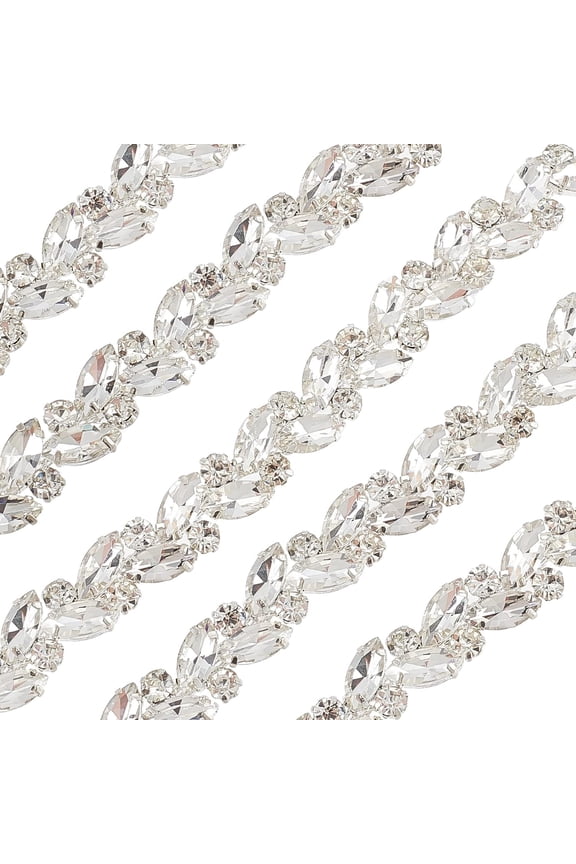 1 Yard 15mm Bling Silver Rhinestone Chain Trim Leaf Shape Elegant Rhinestone Applique Chain DIY Crafts Fashion Fringe Trim Bridal Costume Embellishment for Wedding Party Brown
