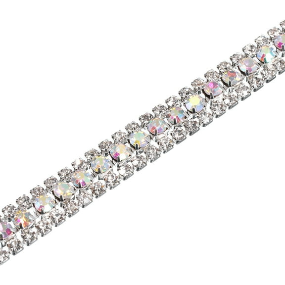 1 Yard 3 Rows Rhinestone Chain, 8.5mm Crystal Close Claw Chain Trim (Silver, AB, White)