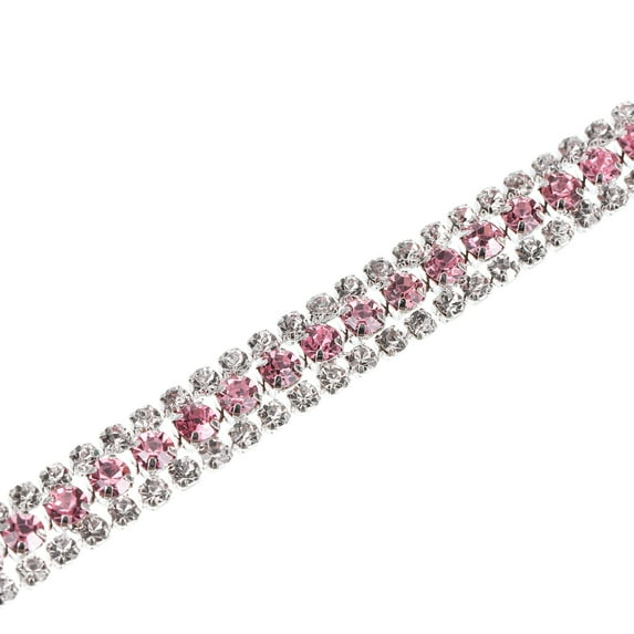 1 Yard 3 Rows Rhinestone Chain, 8.5mm Crystal Close Claw Chain Trim (Silver, Pink, White)