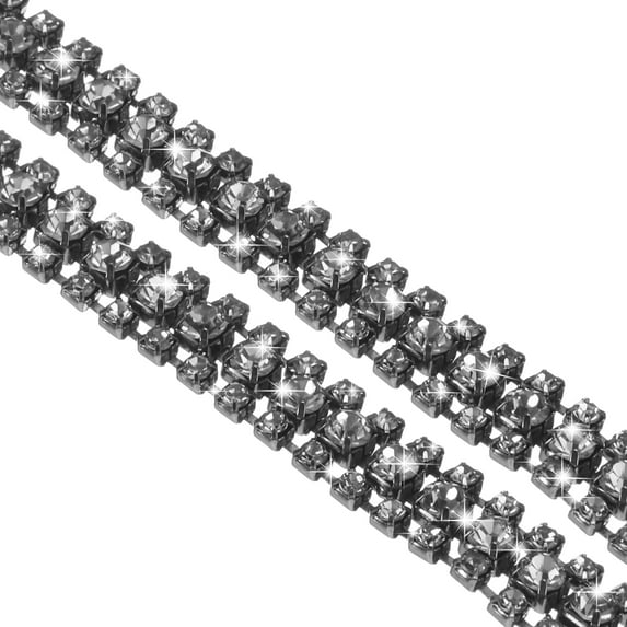 1 Yard 3 Rows Rhinestone Close Chain Trim Black Rhinestone with Grey Base